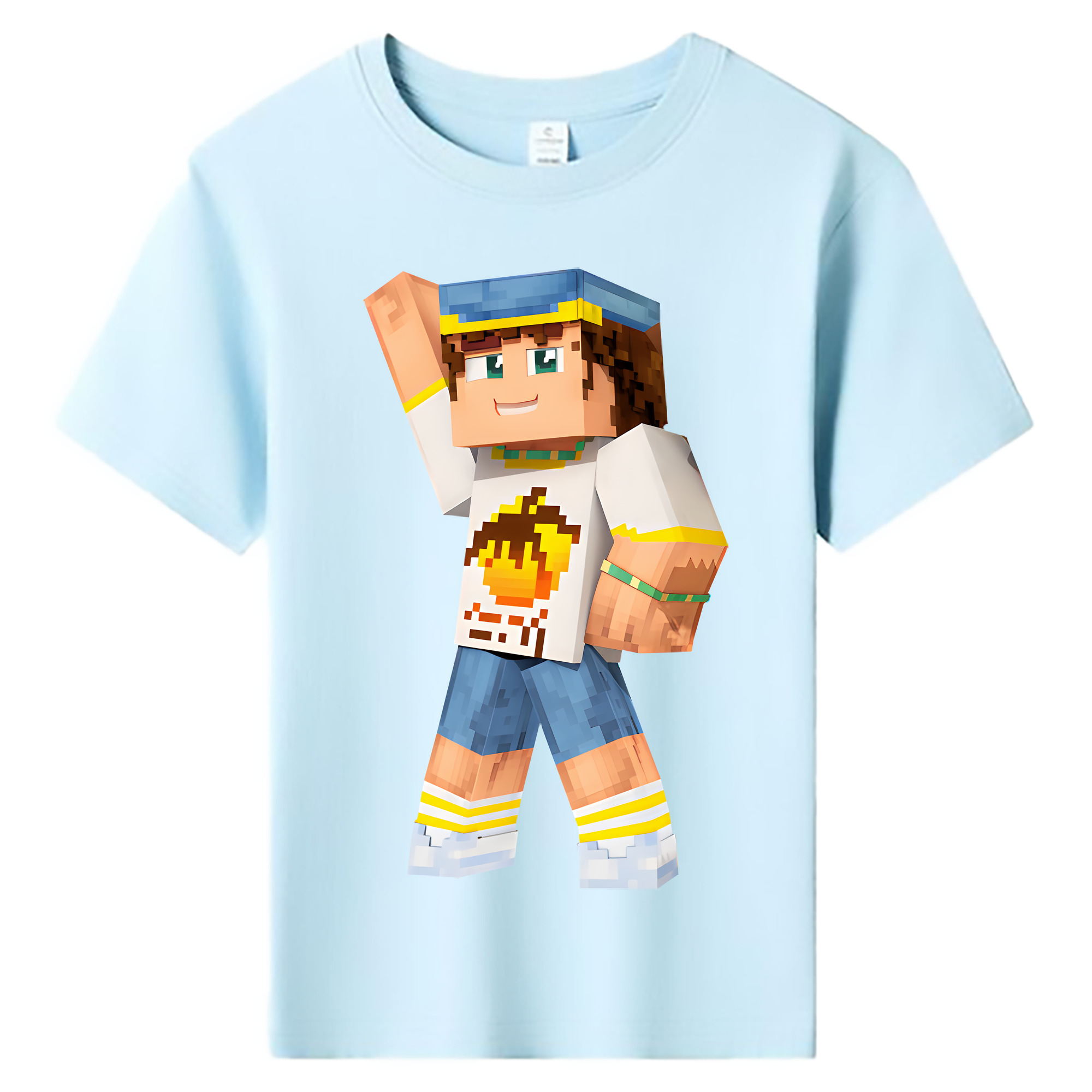 （画像用） マインクラフト ブロックの世界 Minecraft MC Block world 綿100％キッズTシャツ（フロントプリント）